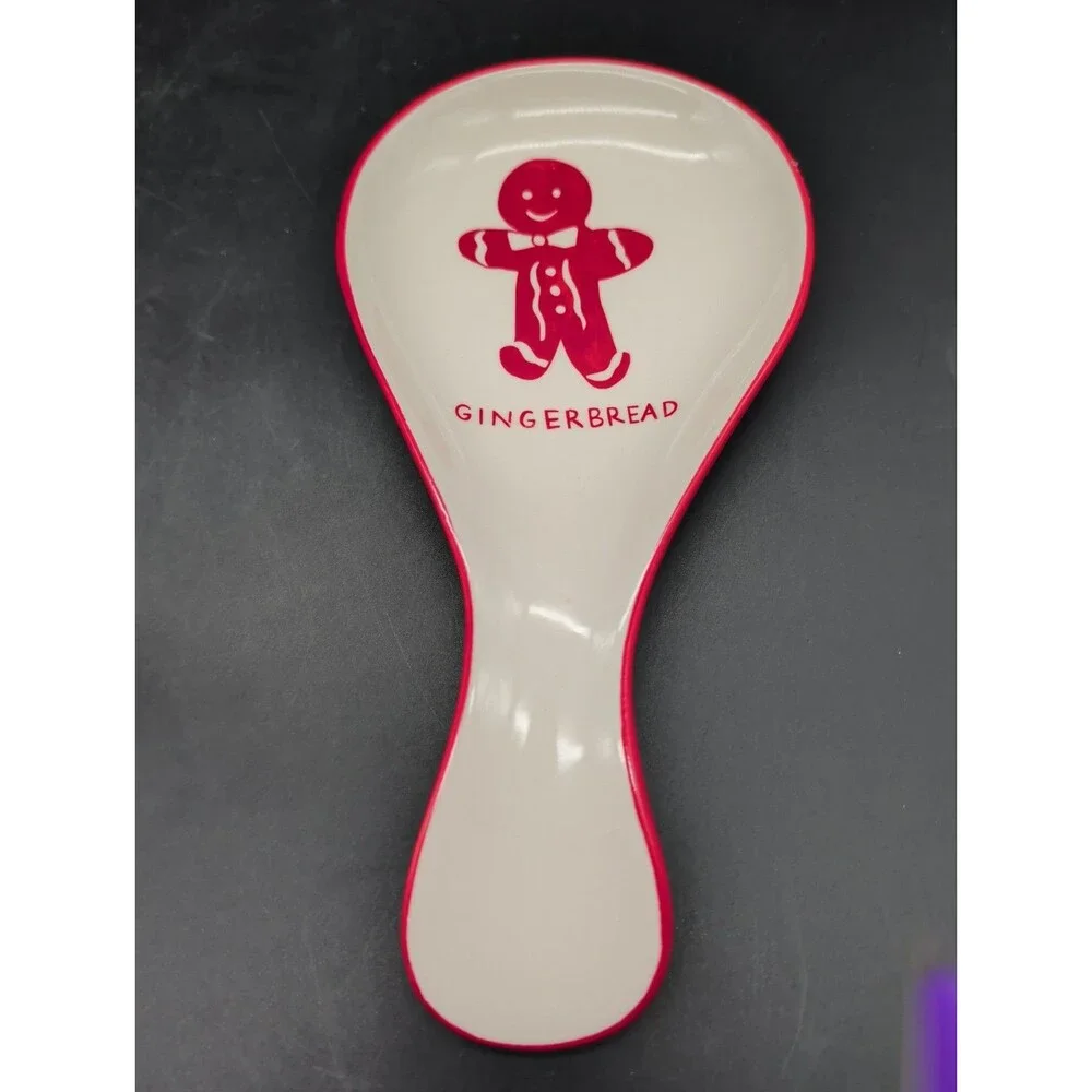 Molly Hatch Gingerbread Spoon Rest Red White Christmas Holiday